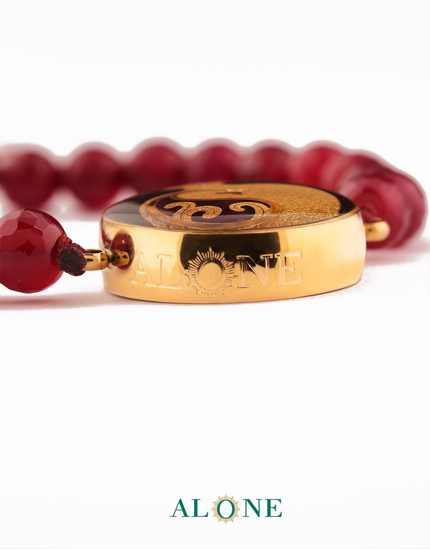 دستبند کوچک بافت عقیق صورتی نار (با سنگ عقیق صورتی) - Image 3