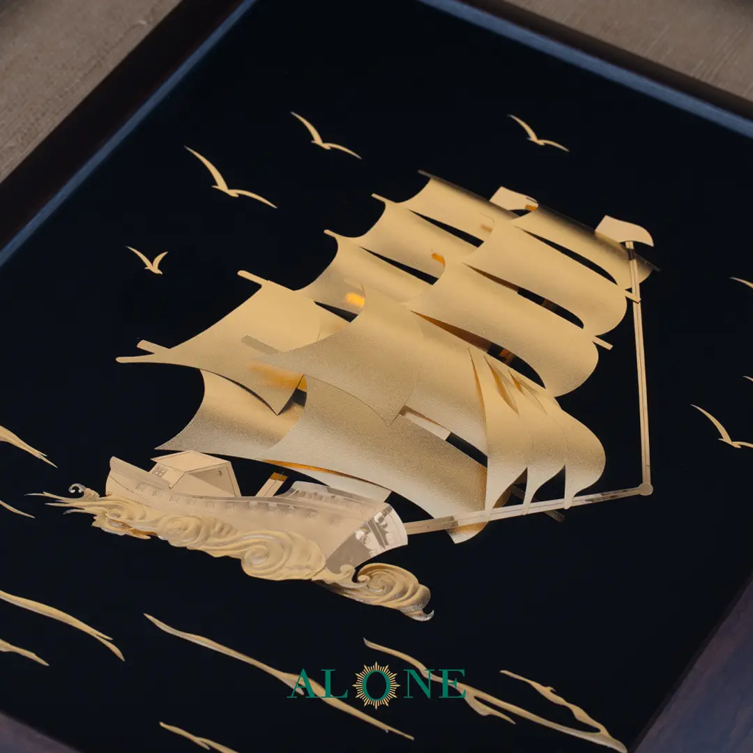 تابلو کشتی عمودی و موج قهوه ای 46*52 - Image 3