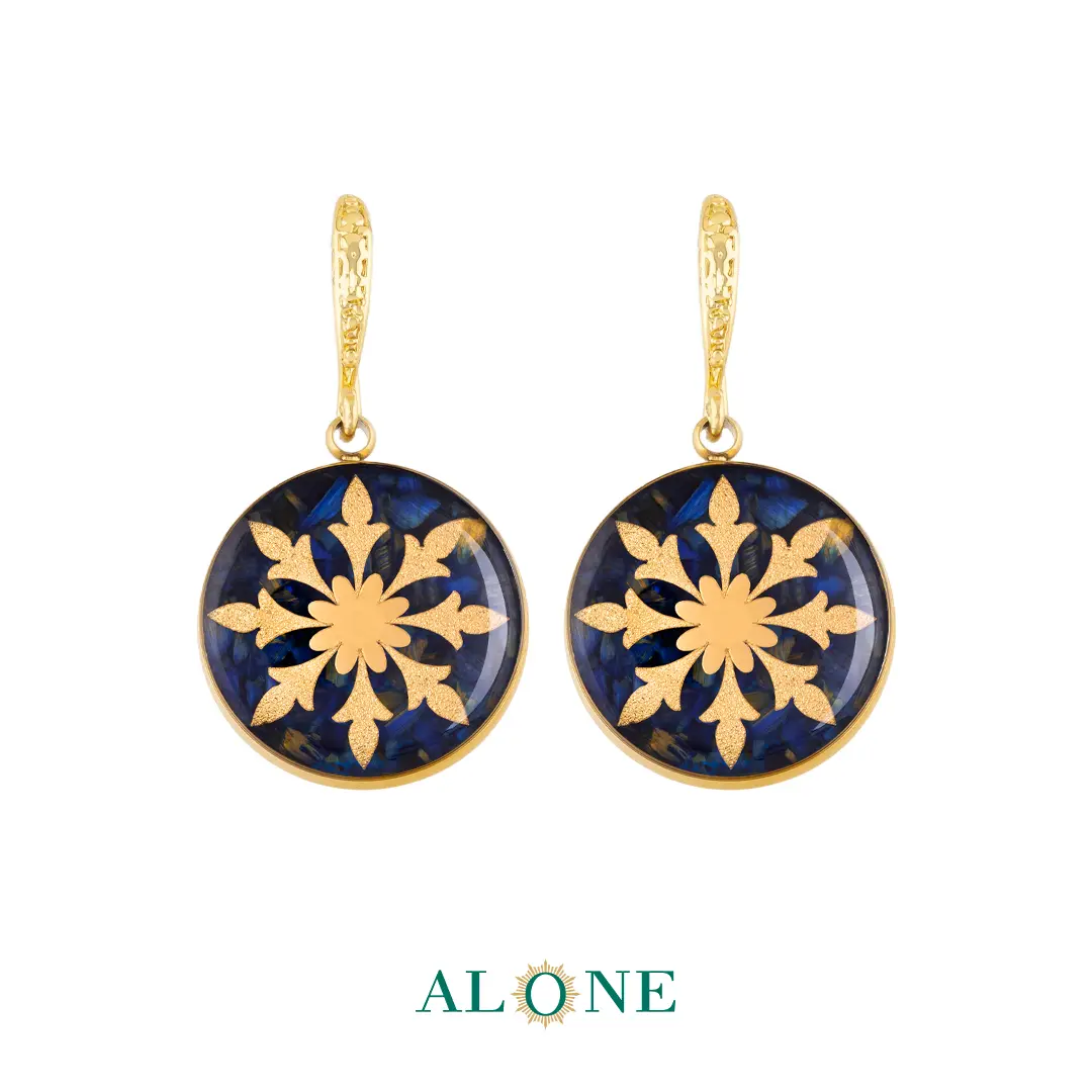 گوشواره گرد لاجورد اسلیمی هشت پر