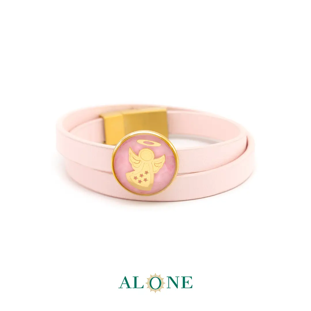 دستبند چرم دو دور زنانه اوپال صورتی فرشته