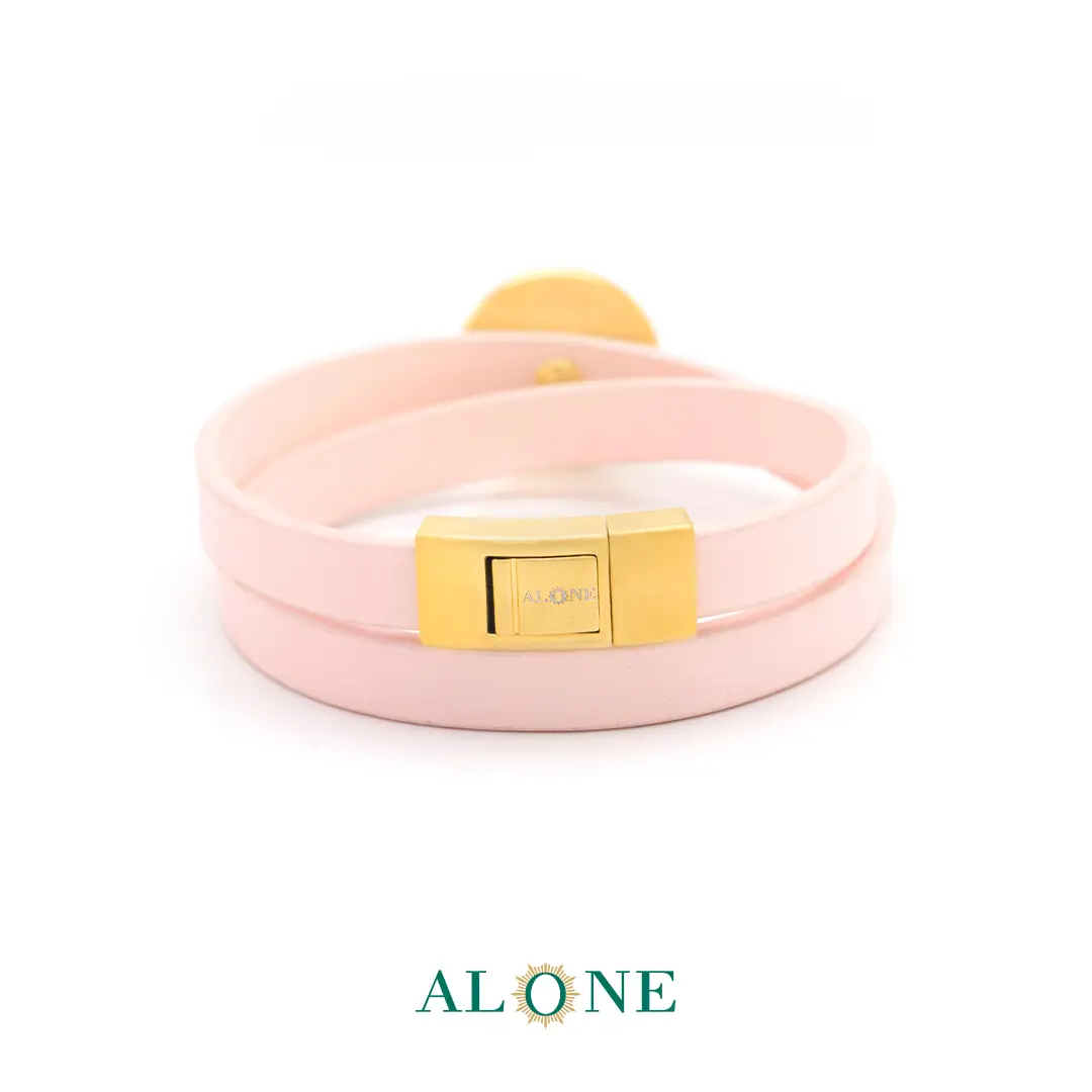 دستبند چرم دو دور زنانه اوپال صورتی فرشته - Image 2