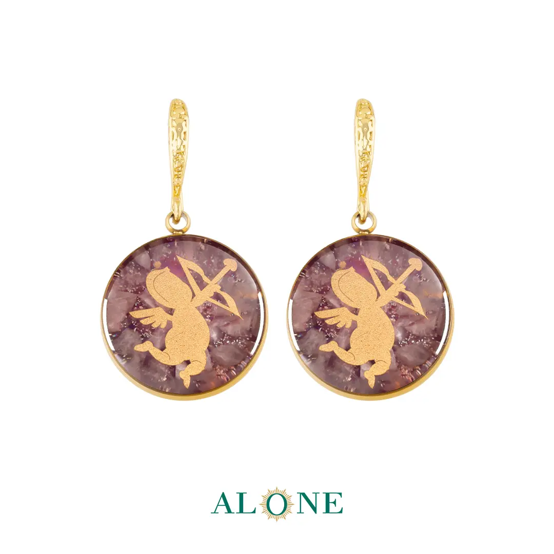 گوشواره گرد کوارتز رنگی فرشته و کمان