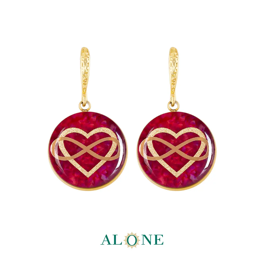 گوشواره گرد عقیق صورتی قلب و بینهایت