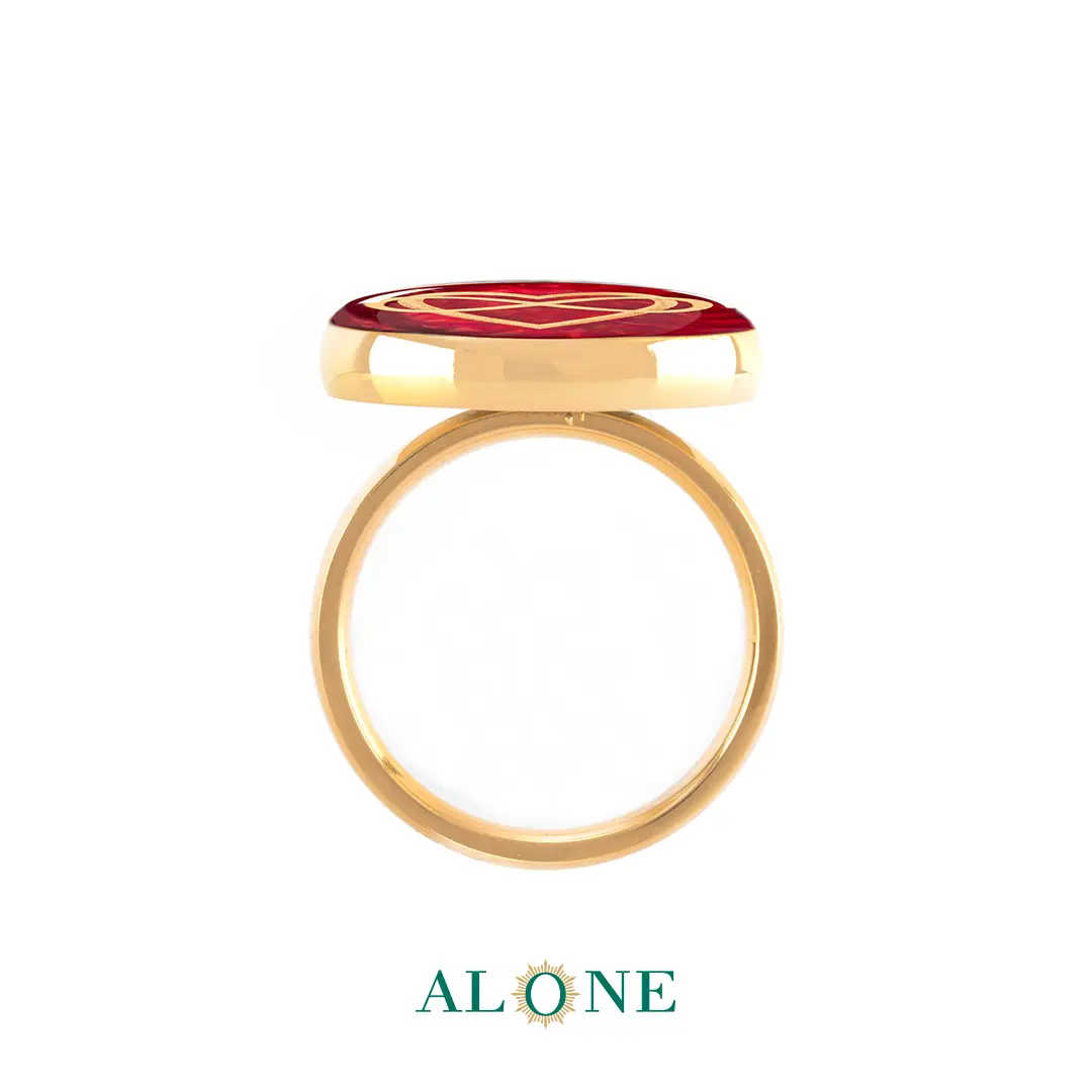 انگشتر گرد عقیق صورتی قلب و بینهایت - Image 2