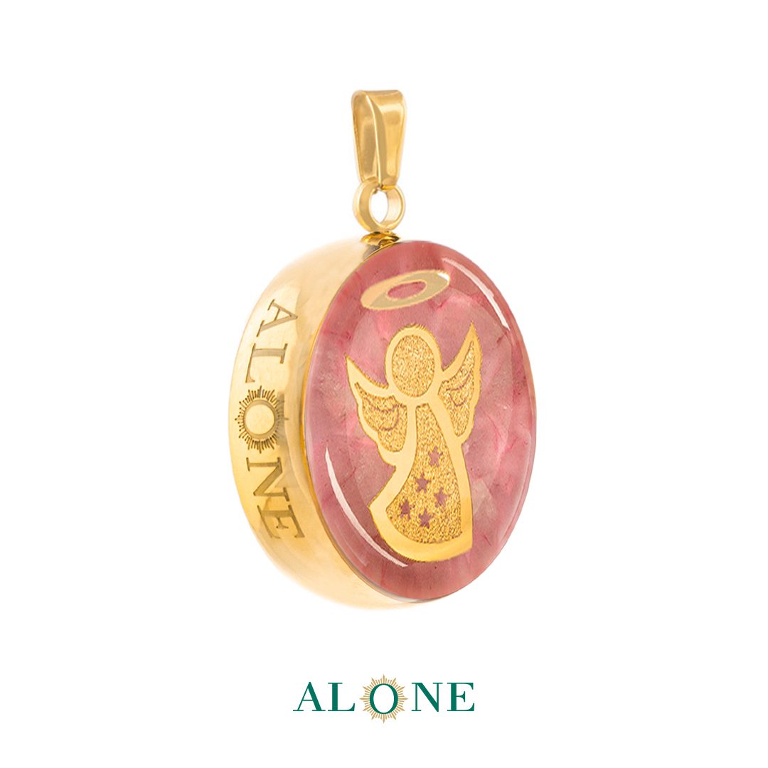 آویز بزرگ گرد اوپال صورتی فرشته - Image 2