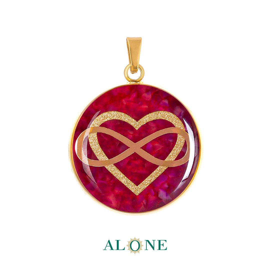 آویز بزرگ گرد عقیق صورتی قلب و بینهایت