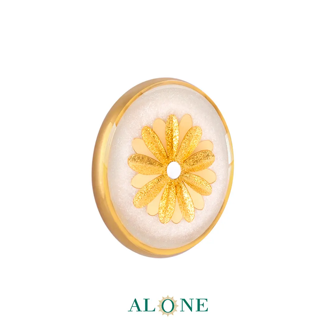 پلاک دستبند چرم زنانه گرد سایز 20 صدفی بابونه - Image 2