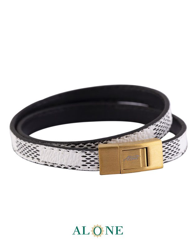 بند مچ چرم دو دور مشكي-سفيد 4-1-1066 - Image 2