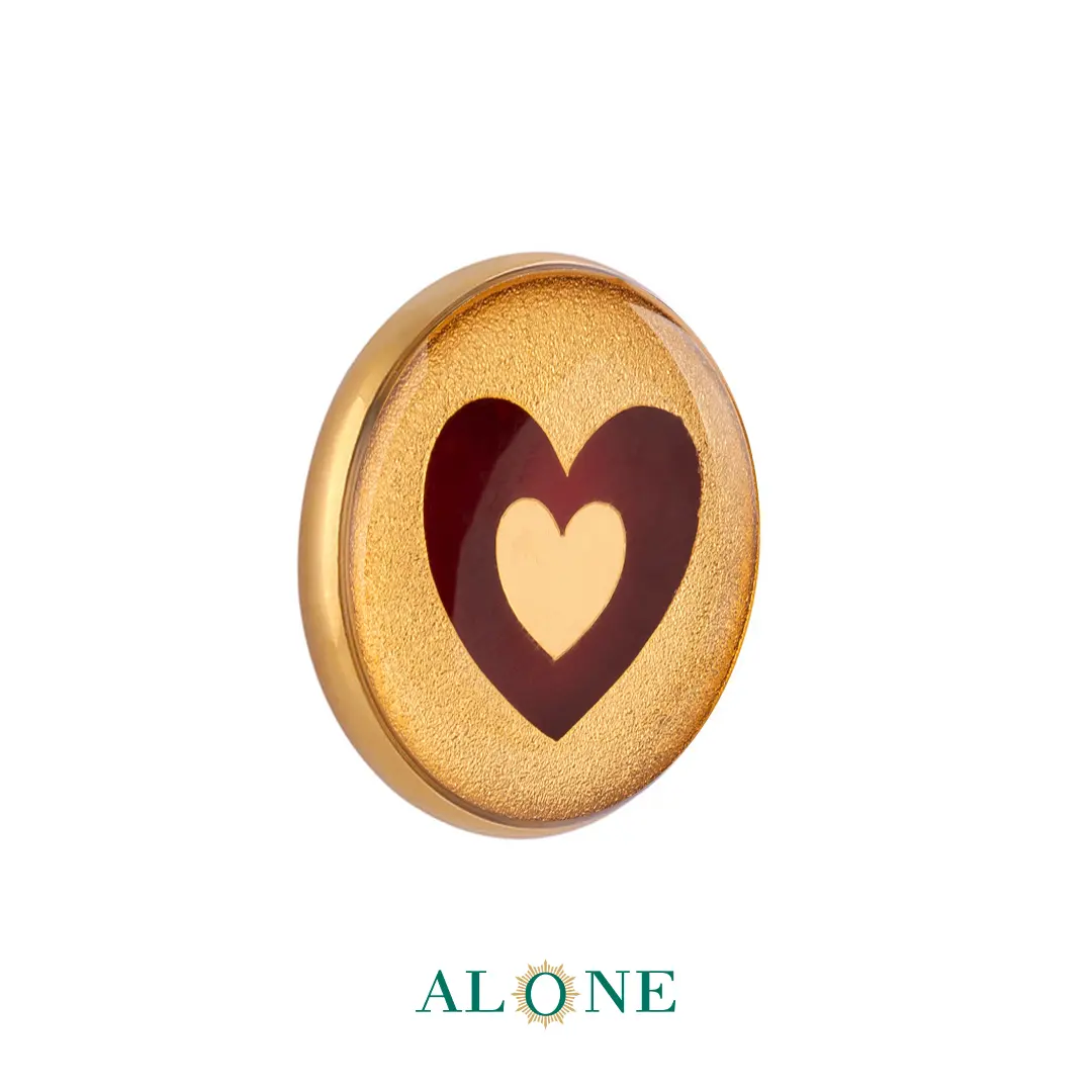 پلاک دستبند چرم زنانه گرد سایز 20 آمور (زرشکی قلب طلایی) - Image 2