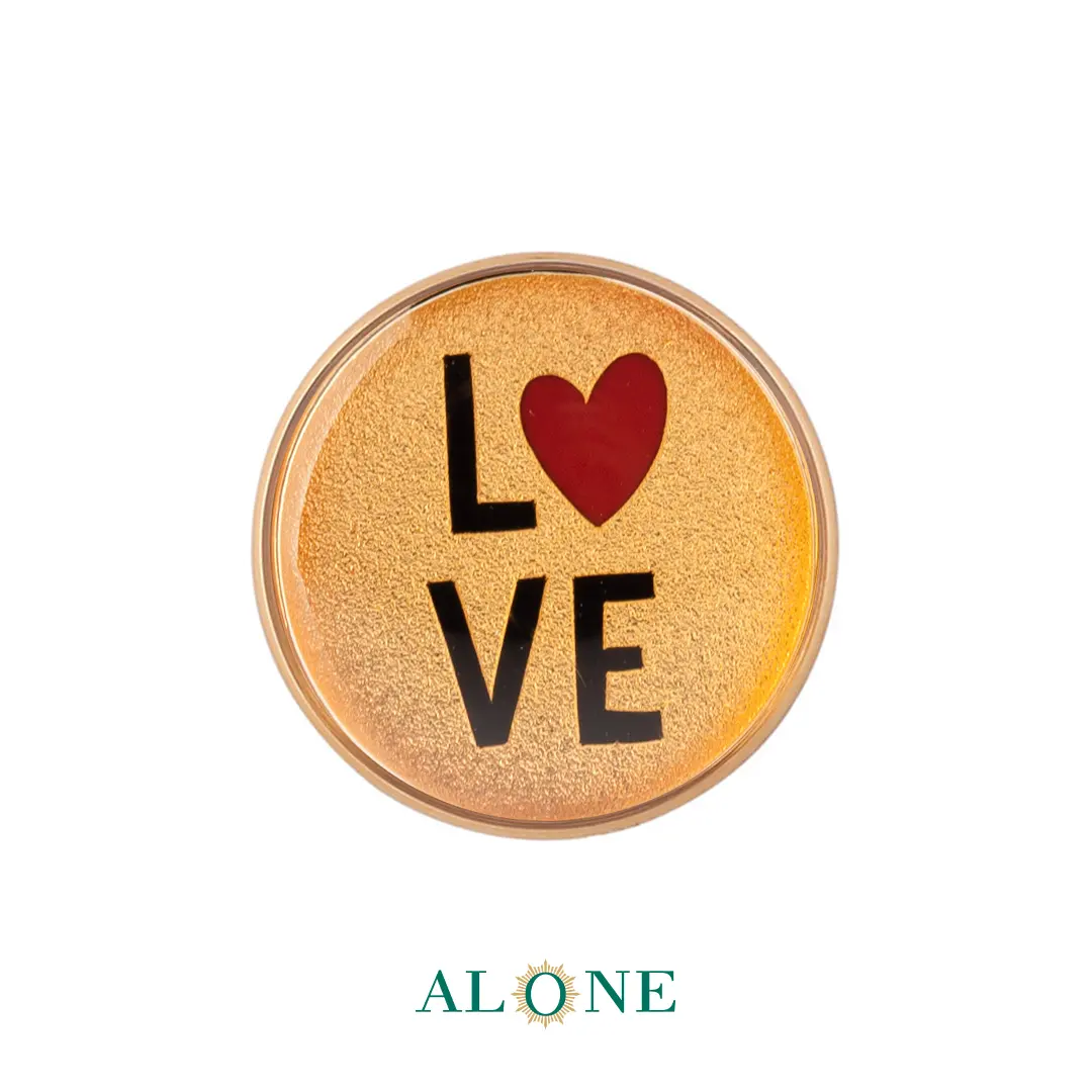 پلاک دستبند چرم زنانه گرد سایز 20 انیکس LOVE طلایی