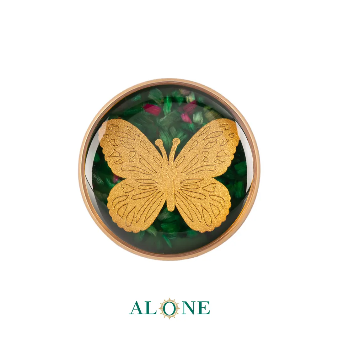 پلاک دستبند چرم زنانه گرد سایز 20 چشم ببر سبز پروانه