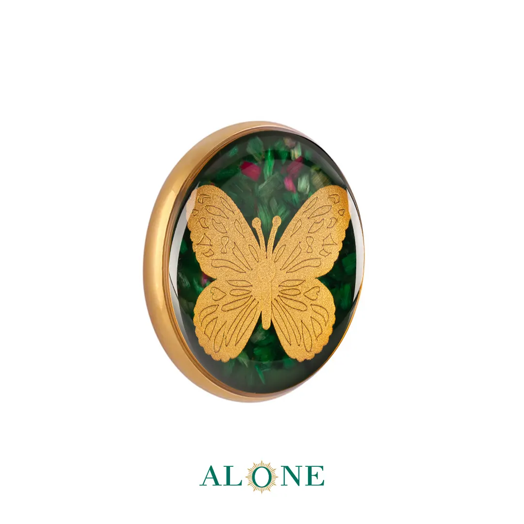 پلاک دستبند چرم زنانه گرد سایز 20 چشم ببر سبز پروانه - Image 2