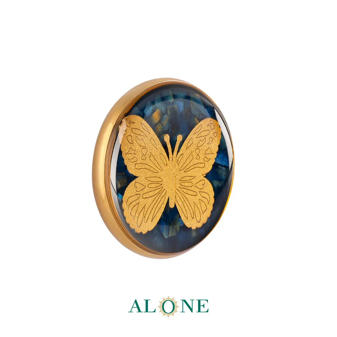 پلاک دستبند چرم زنانه گرد سایز 20 تایگر سرمه ای پروانه - Image 2