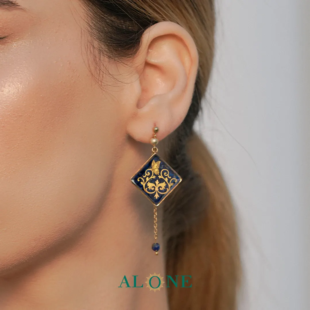 گوشواره مربع چشم ببر سرمه ای هنگامه - Image 2