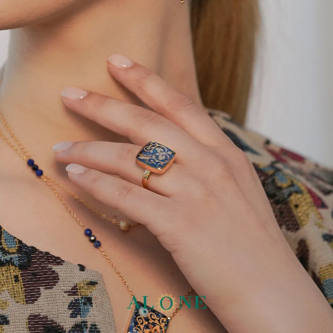 انگشتر مربع رینگی چشم ببر سرمه ای هنگامه - Image 2