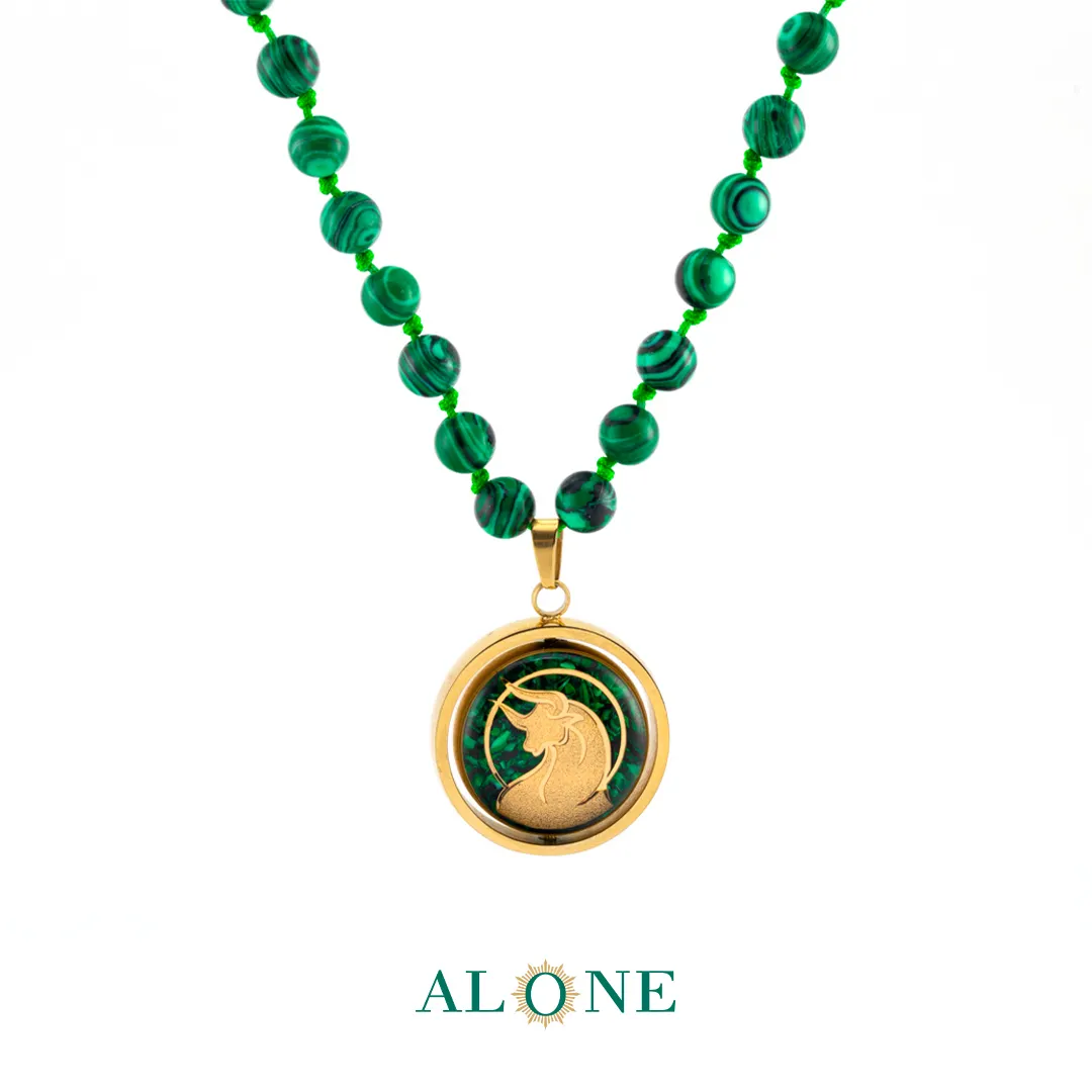 گردنبند دو رو مالاکیت اردیبهشت/بته جقه