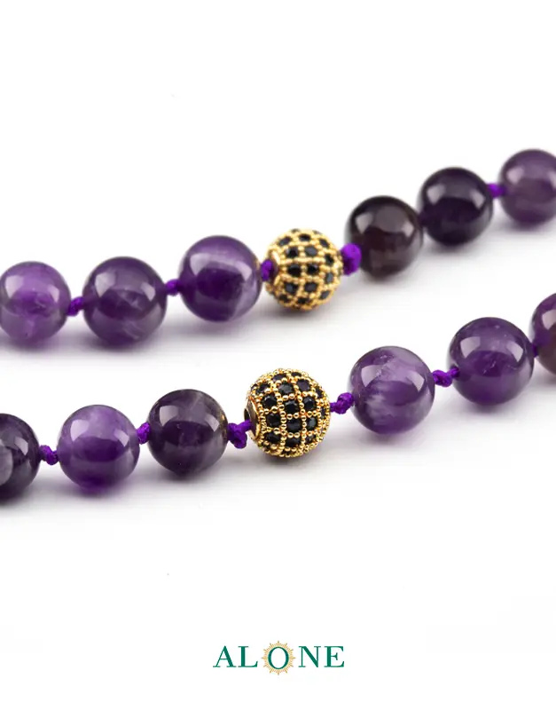 سنگ گره ای بلند 60 آماتیست ساده قطر 8 با گوی طلایی - Image 2