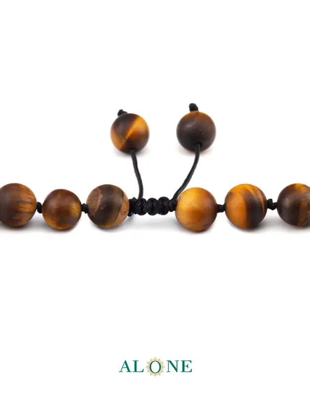 سنگ گره ای بلند 70 آویزدار چشم ببر چوبی ساده قطر 8 با گوی طلایی - Image 3