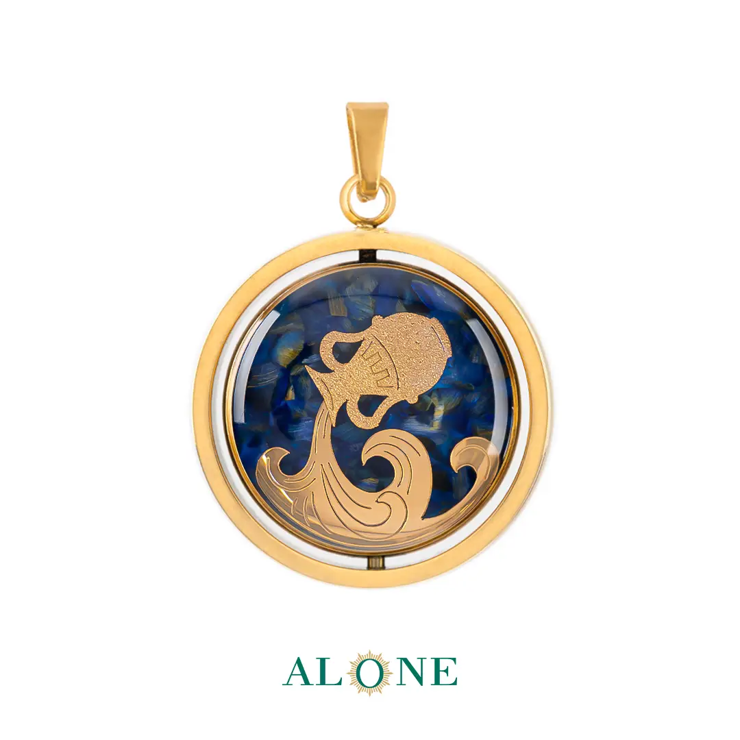 آویز دو رو گرد ساده چشم ببر سرمه ای بهمن /بته جقه