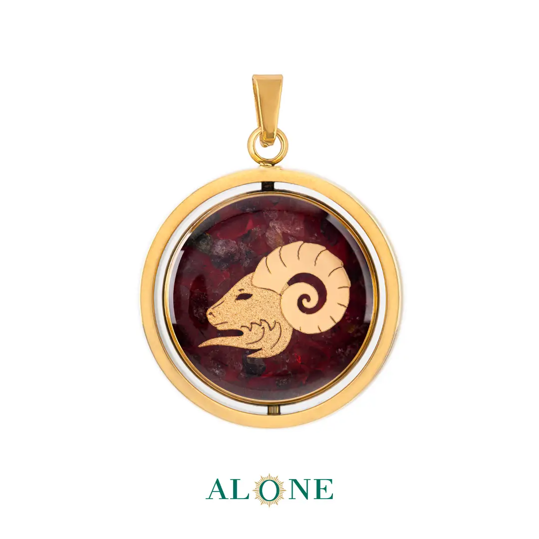 آویز دو رو گرد ساده گارنت فروردین /بته جقه