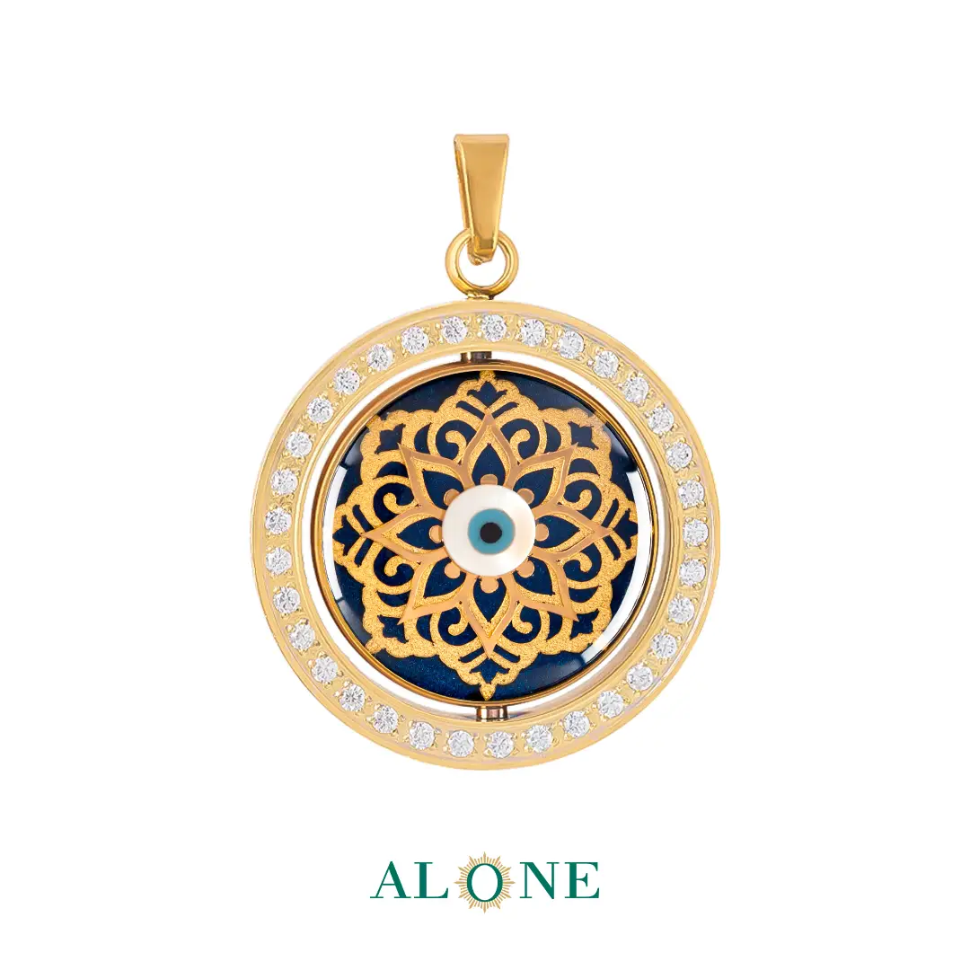 آویز دو رو گرد نگین دار چشم ببر سرمه ای ماهور/وان یکاد