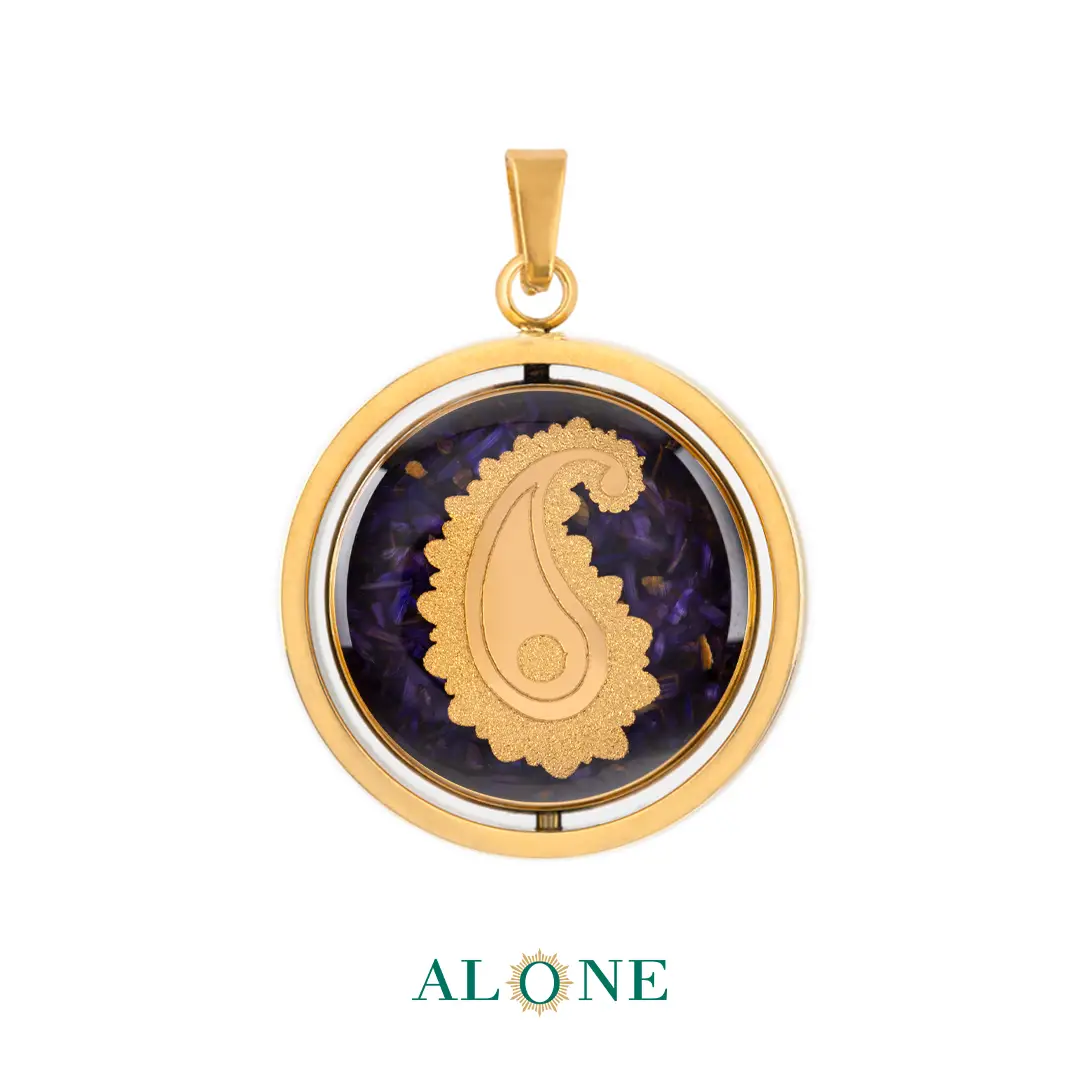 آویز دو رو گرد ساده چشم ببر بنفش مهر/بته جقه - Image 2