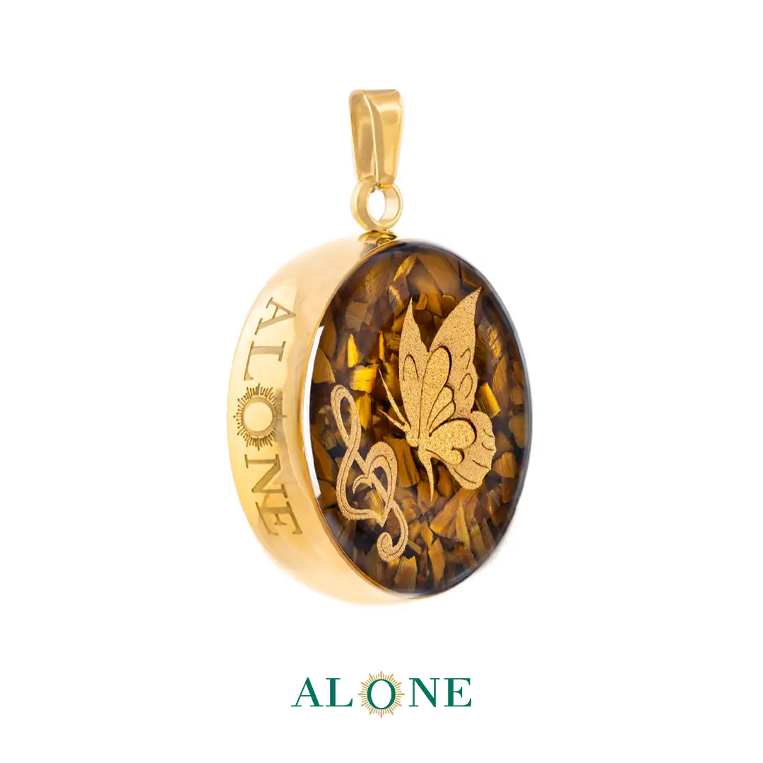 آویز بزرگ گرد چشم ببر قهوه ای پروانه و سل - Image 2