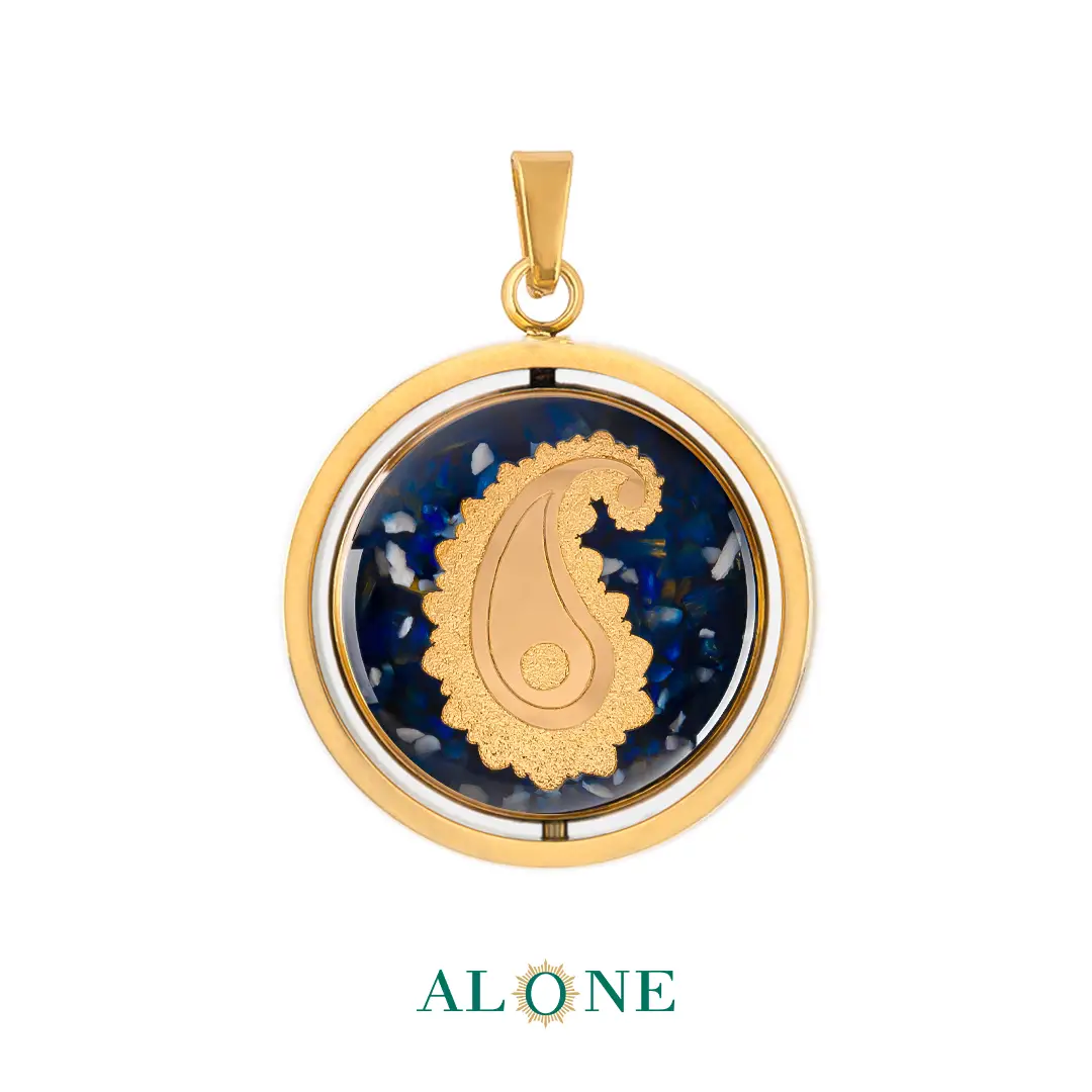 آویز دو رو گرد ساده لاجورد دی/بته جقه - Image 2