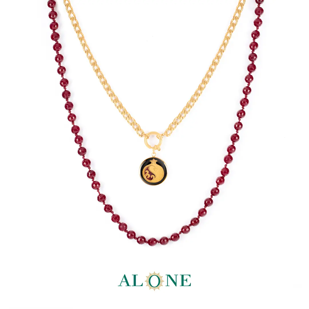 آویز عقیق صورتی ناربن