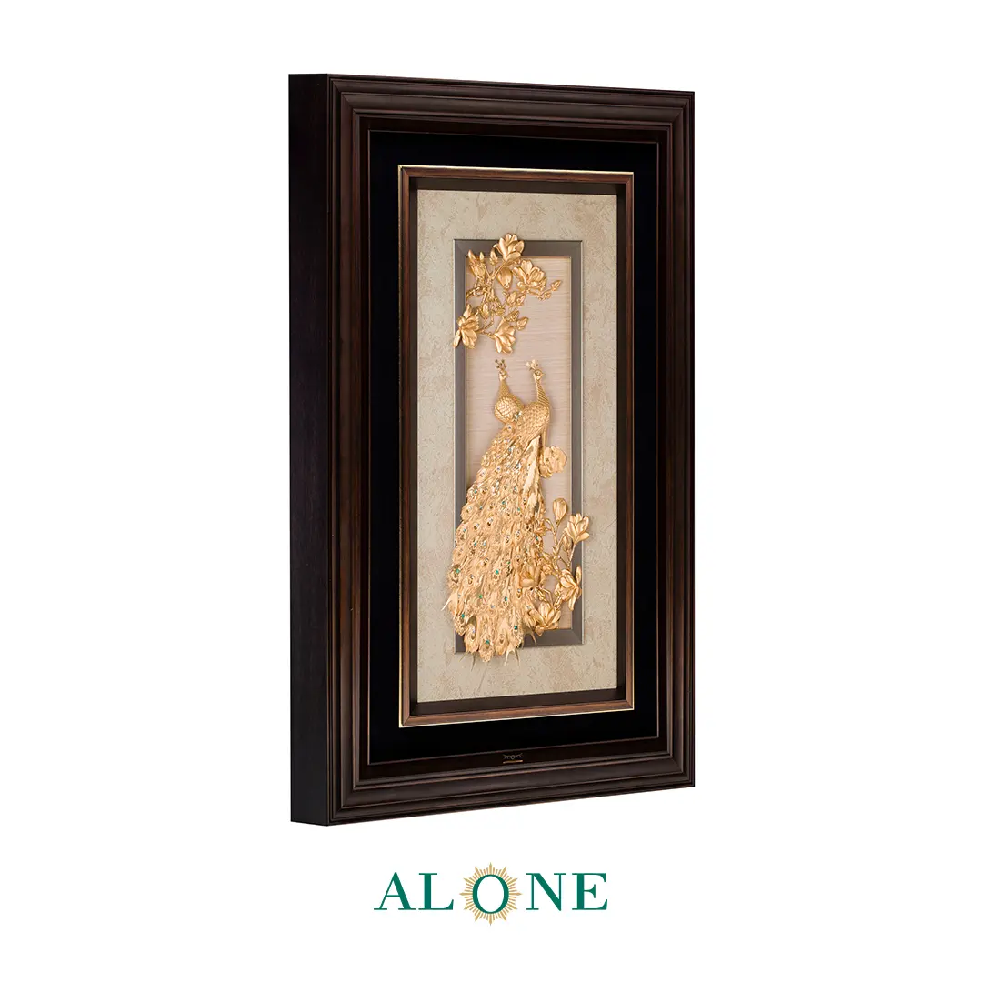 تابلو دو طاووس ایستاده نگین دار عمودی قهوه ای 64*92 - Image 2