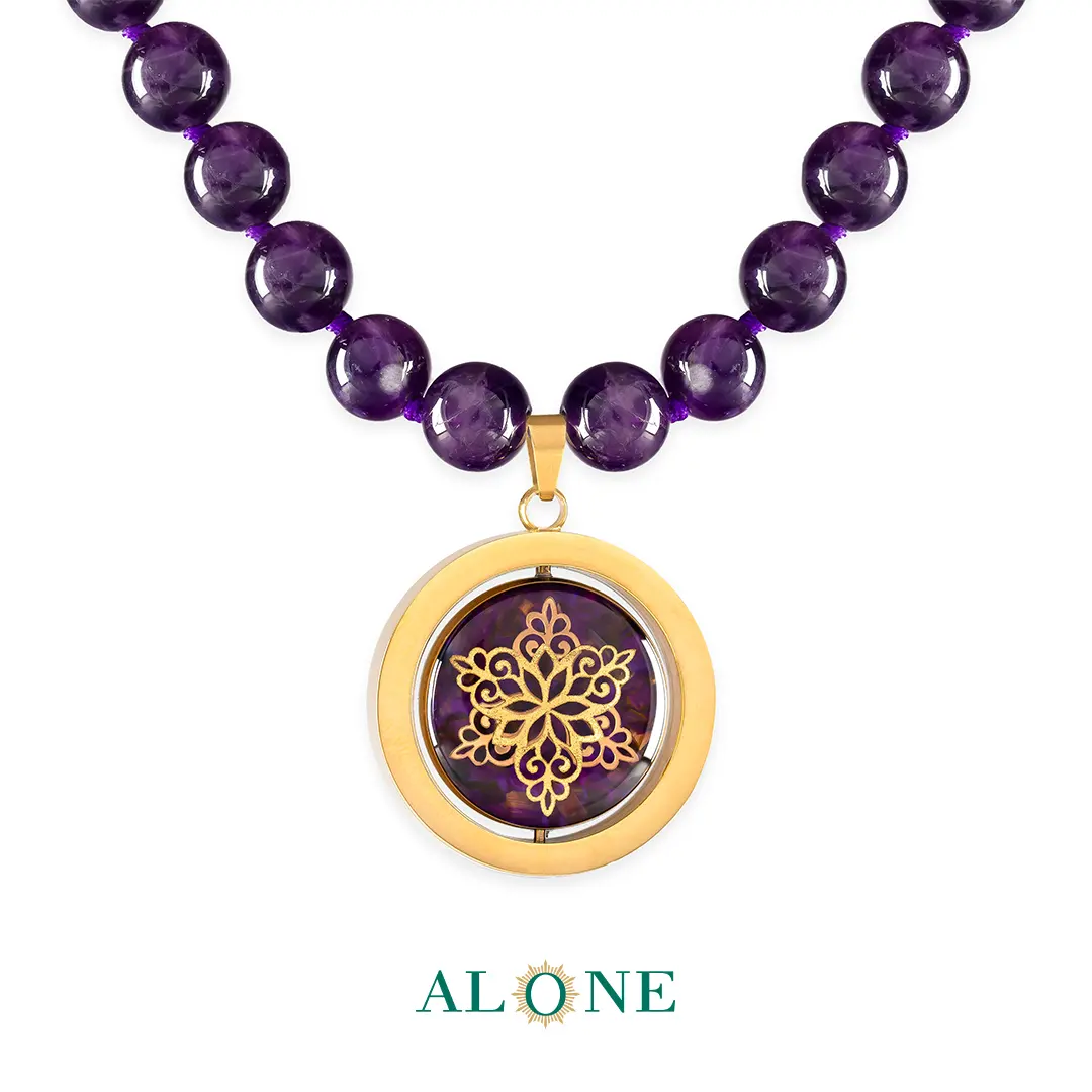 گردنبند آماتیست با آویز دو رو چشم ببر بنفش نگار/شمسه - Image 3