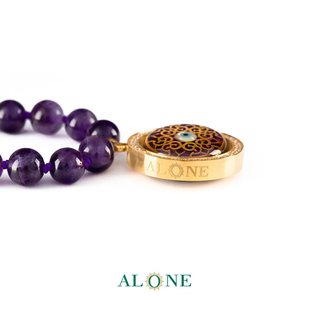 گردنبند آماتیست با آویز دو رو چشم ببر بنفش نگار/شمسه - Image 5