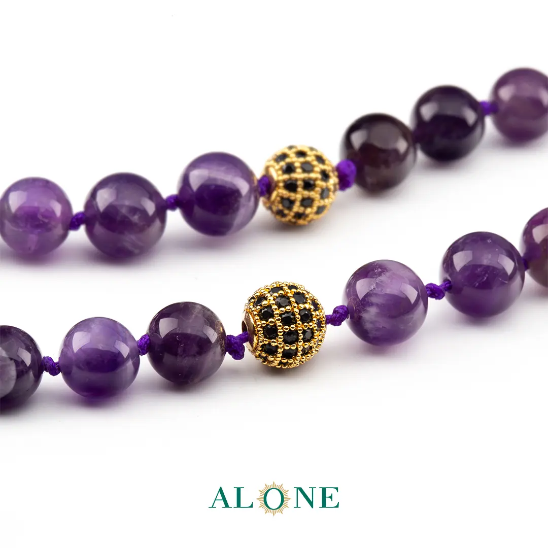 گردنبند آماتیست با آویز دو رو چشم ببر بنفش نگار/شمسه - Image 7