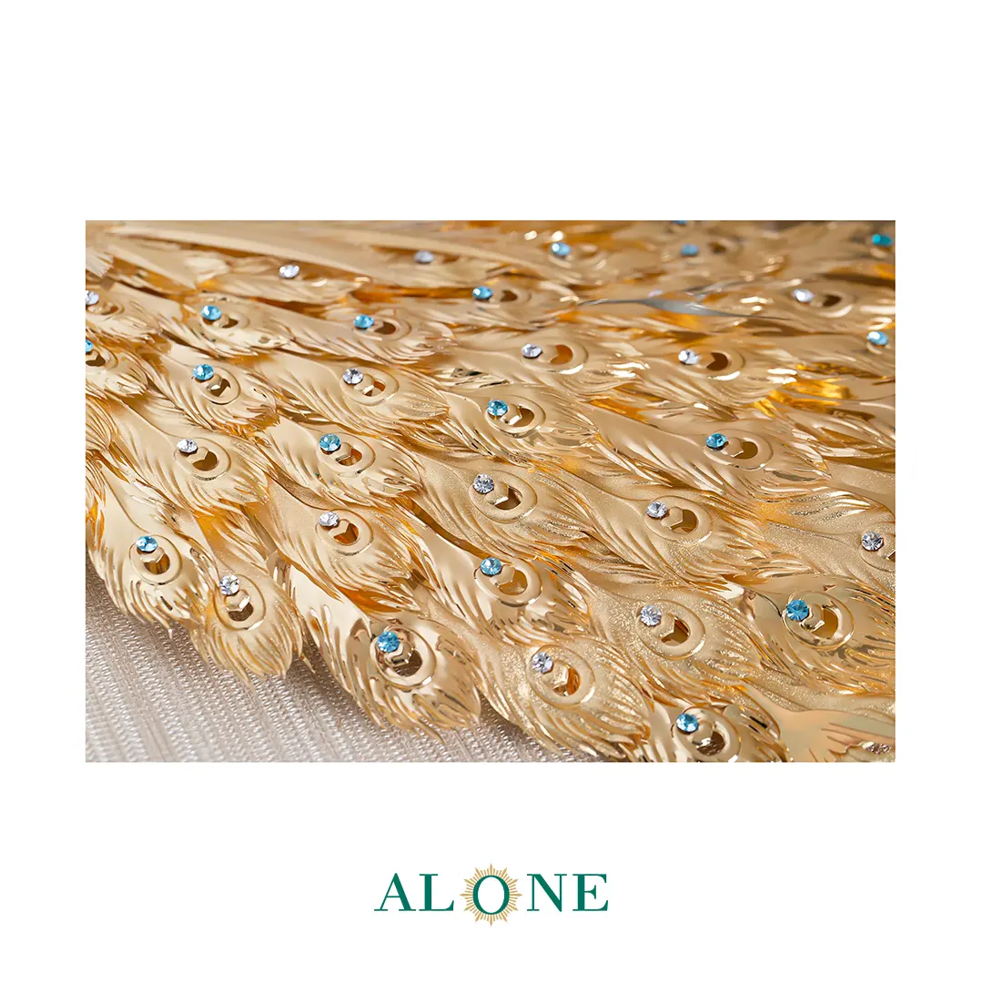 تابلو دو طاووس ایستاده نگین دار عمودی قهوه ای 64*92 - Image 5