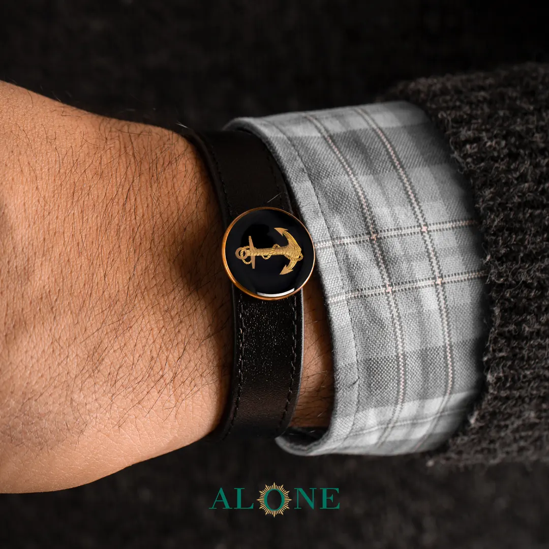 بند مچ چرم مشکی مردانه لنگر - Image 2