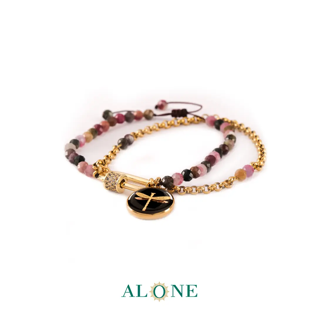 دستبند تورمالین و زنجیر رولو (قفل بیضی) با آویز انیکس سنجاقک - Image 2