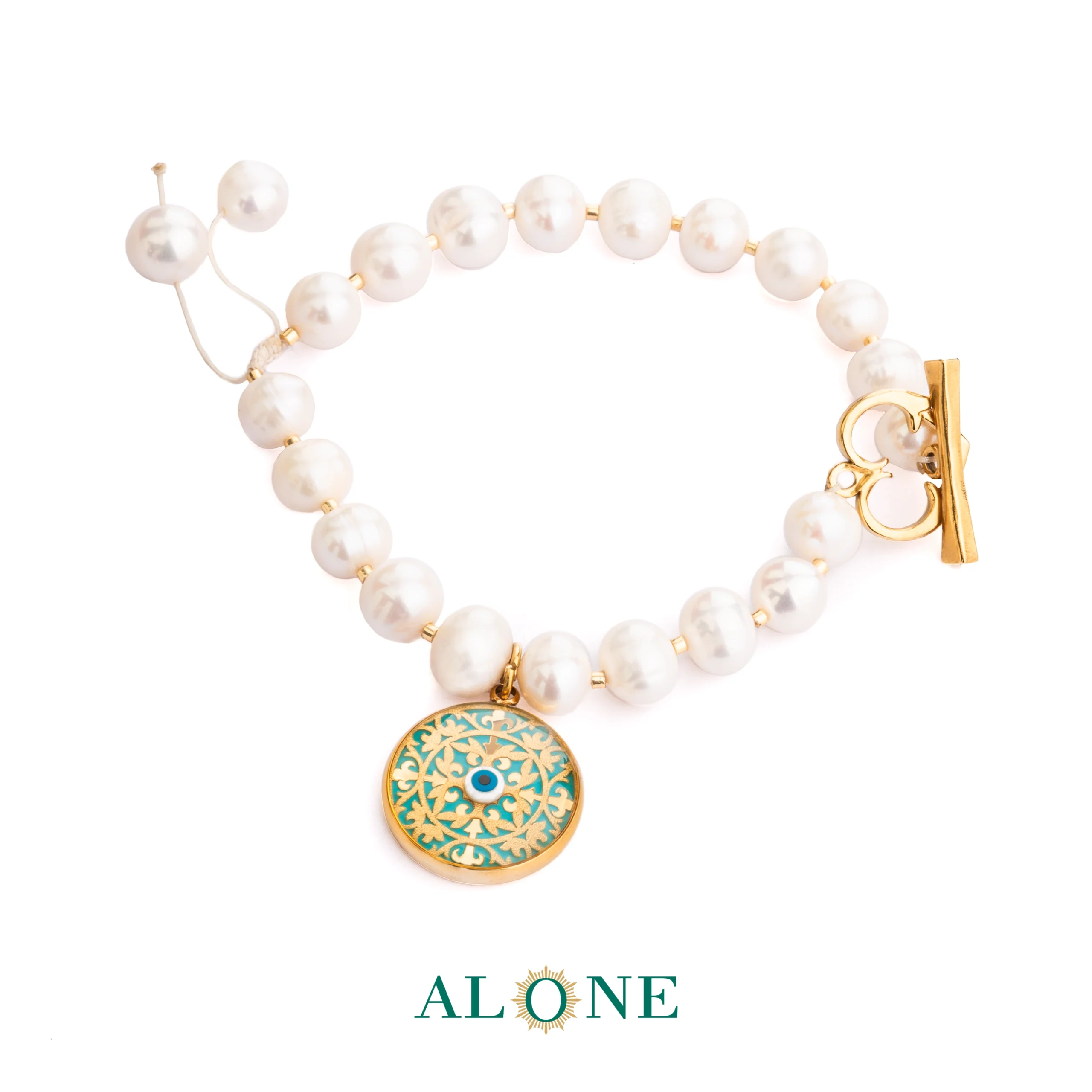 دستبند مروارید با آویز فیروزه گلاره