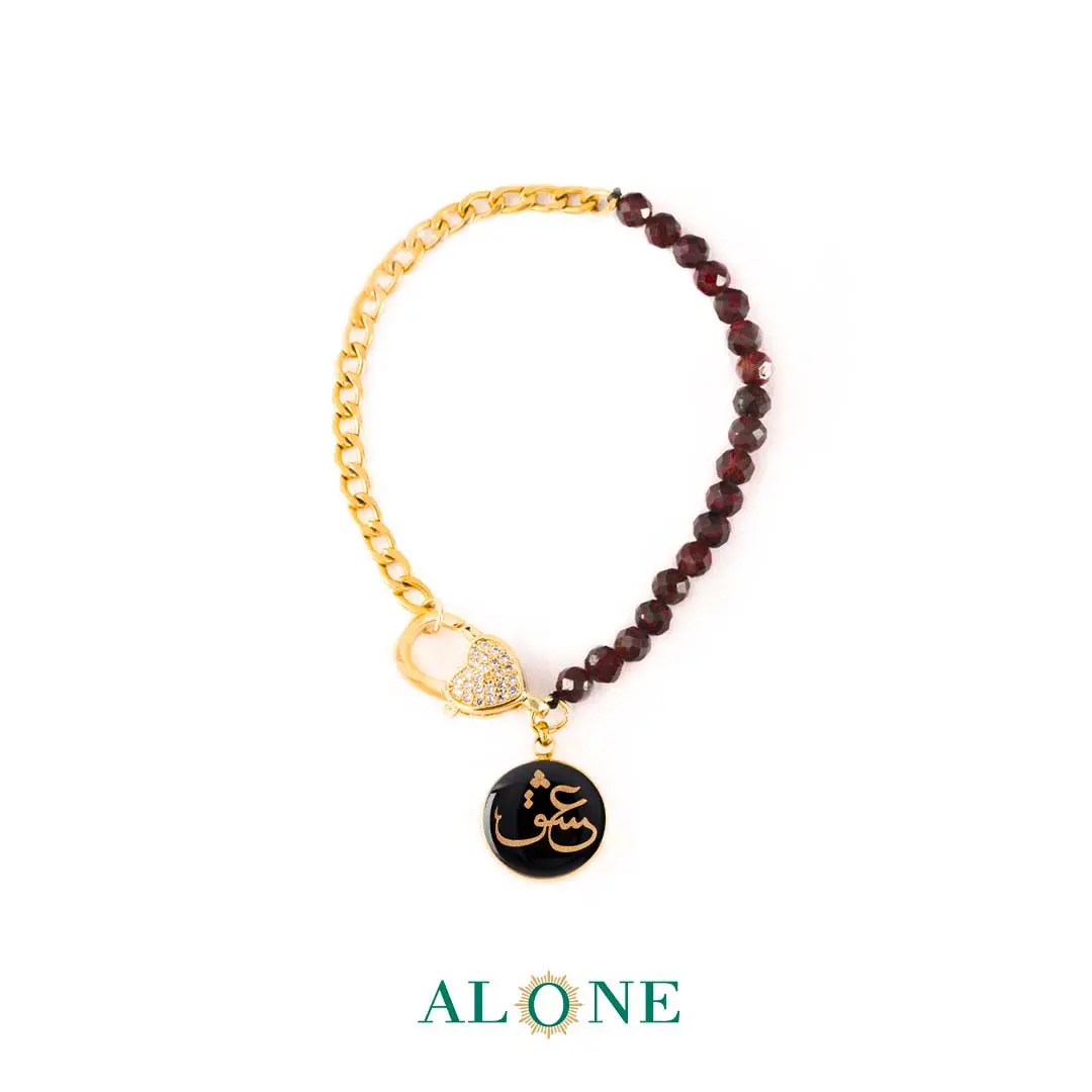 دستبند گارنت و زنجیر کارتیر با آویز انیکس عشق