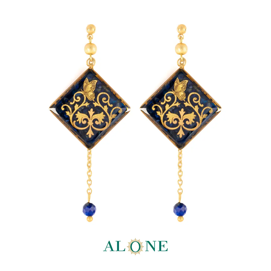 گوشواره مربع چشم ببر سرمه ای هنگامه