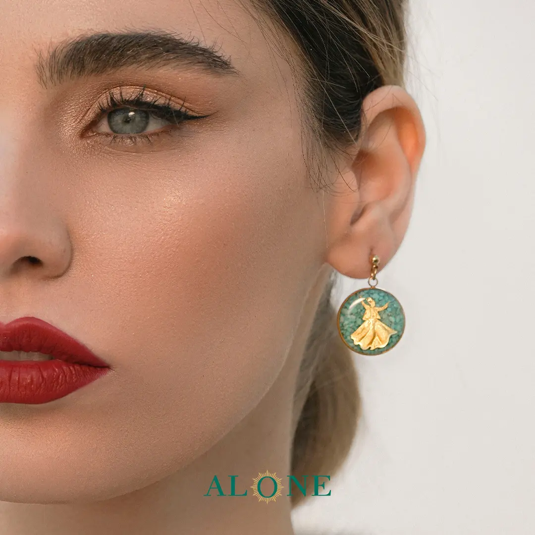 گوشواره گرد فیروزه رقص سماع (جدید) - Image 2