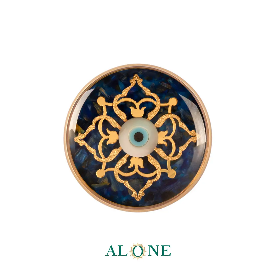 پلاک دستبند چرم زنانه گرد سایز 20 چشم ببر سرمه ای ترنم