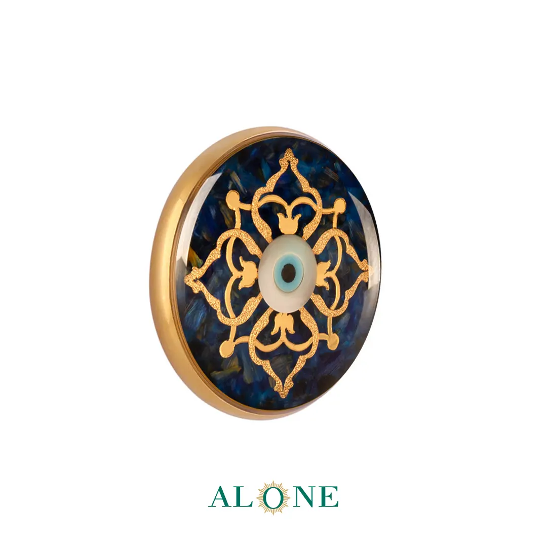 پلاک دستبند چرم زنانه گرد سایز 20 چشم ببر سرمه ای ترنم - Image 2