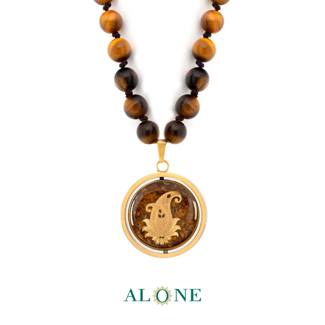 گردنبند دو رو چشم ببر قهوه ای خرداد/بته جقه (جدید) - Image 2