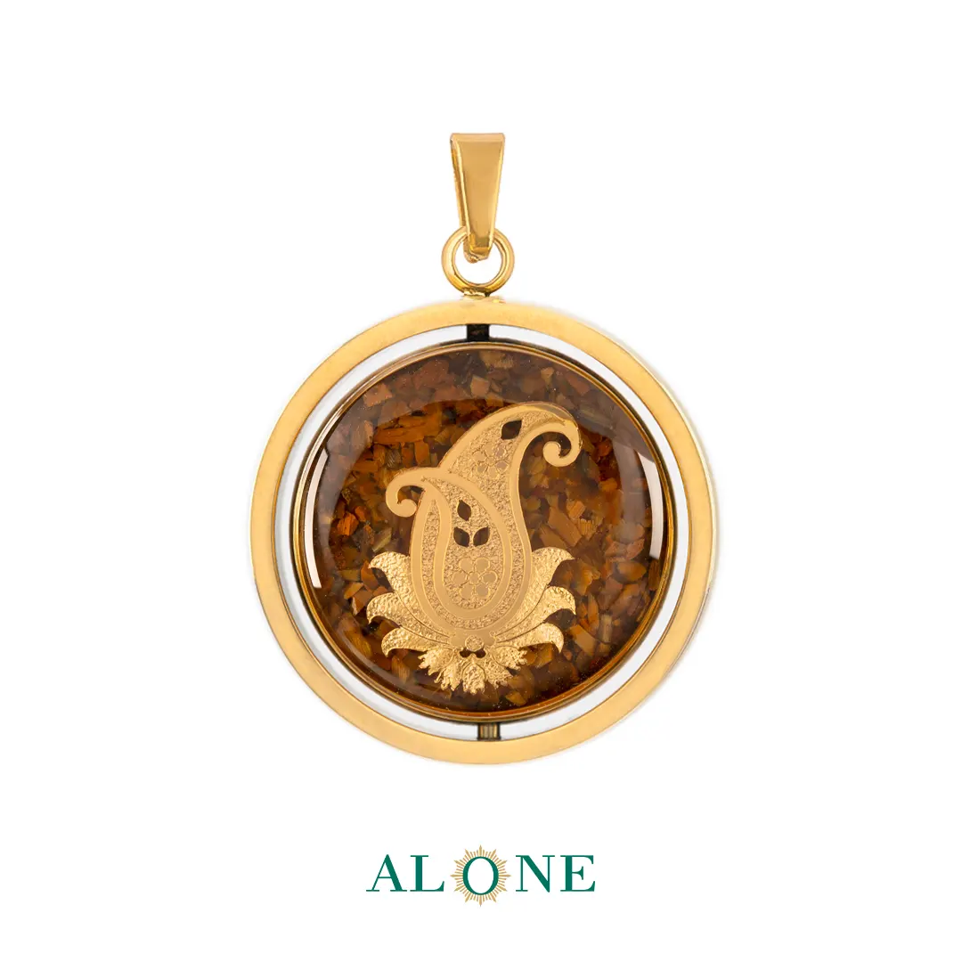 آویز دو رو گرد چشم ببر قهوه ای خرداد/بته جقه (جدید) - Image 2