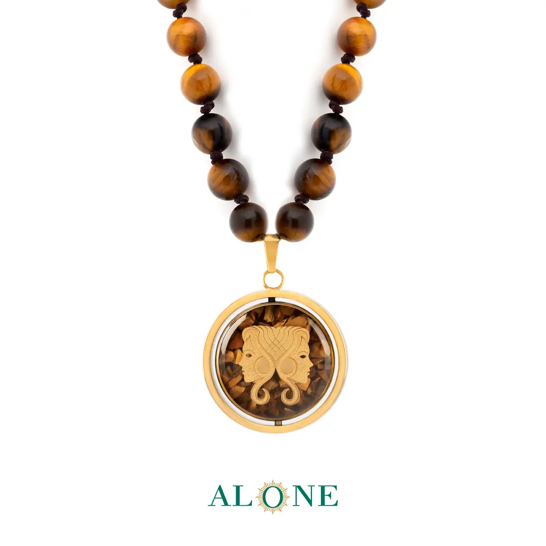 گردنبند دو رو چشم ببر قهوه ای خرداد/بته جقه (جدید)