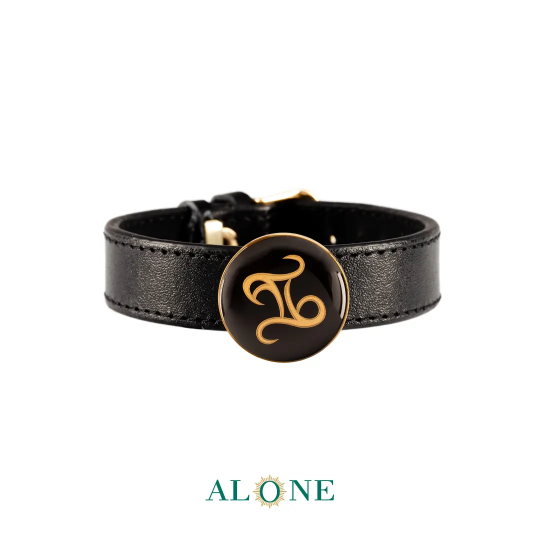 دستبند چرم مشکی مردانه خرداد خطی