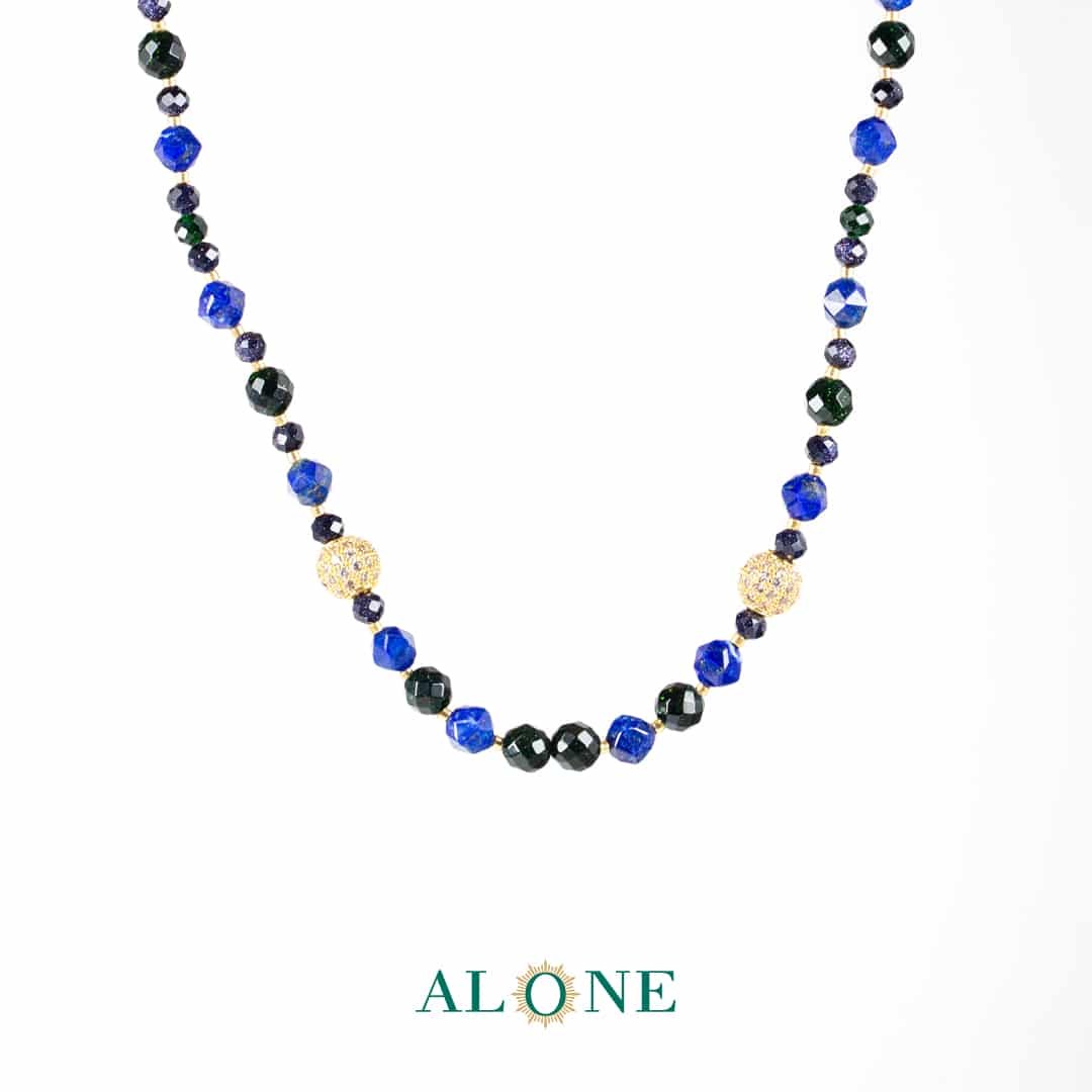 گردنبند میکس لاجورد تراش و دلربا سبز تراش آپامه