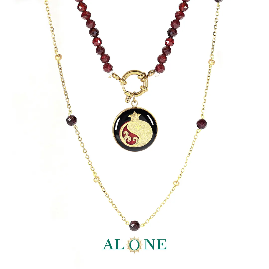 گردنبند گارنت نازلی با آویز عقیق صورتی انار - Image 2