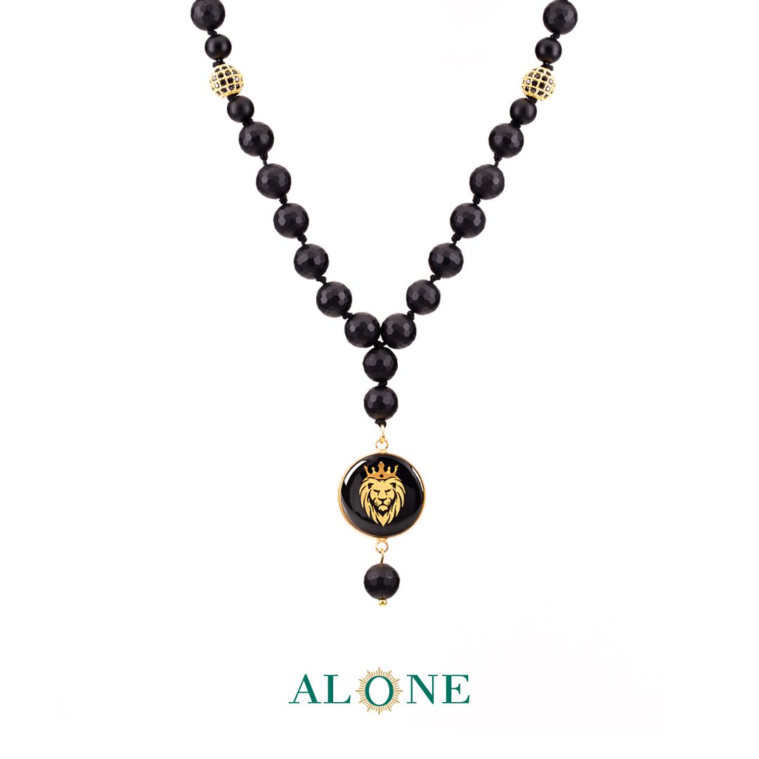 گردنبند بلند 70 انیکس تراش مات قطر 8 با آویز شیر - Image 2