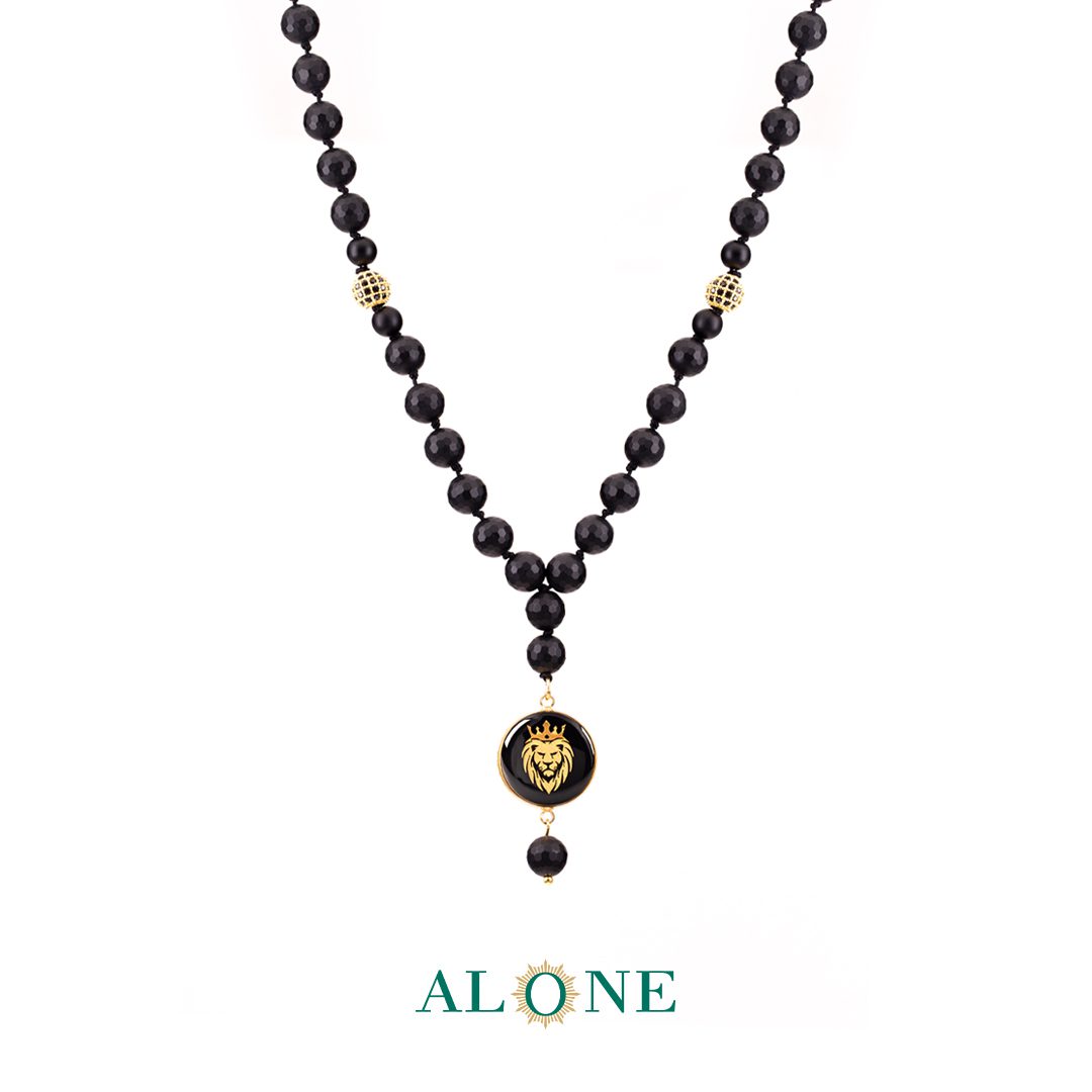 گردنبند بلند 70 انیکس تراش مات قطر 8 با آویز شیر